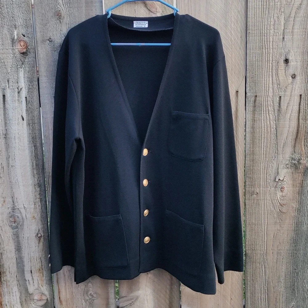Maus & Hoffman Sz M Women's Wool Cardigan Gold Button Front Sweater
